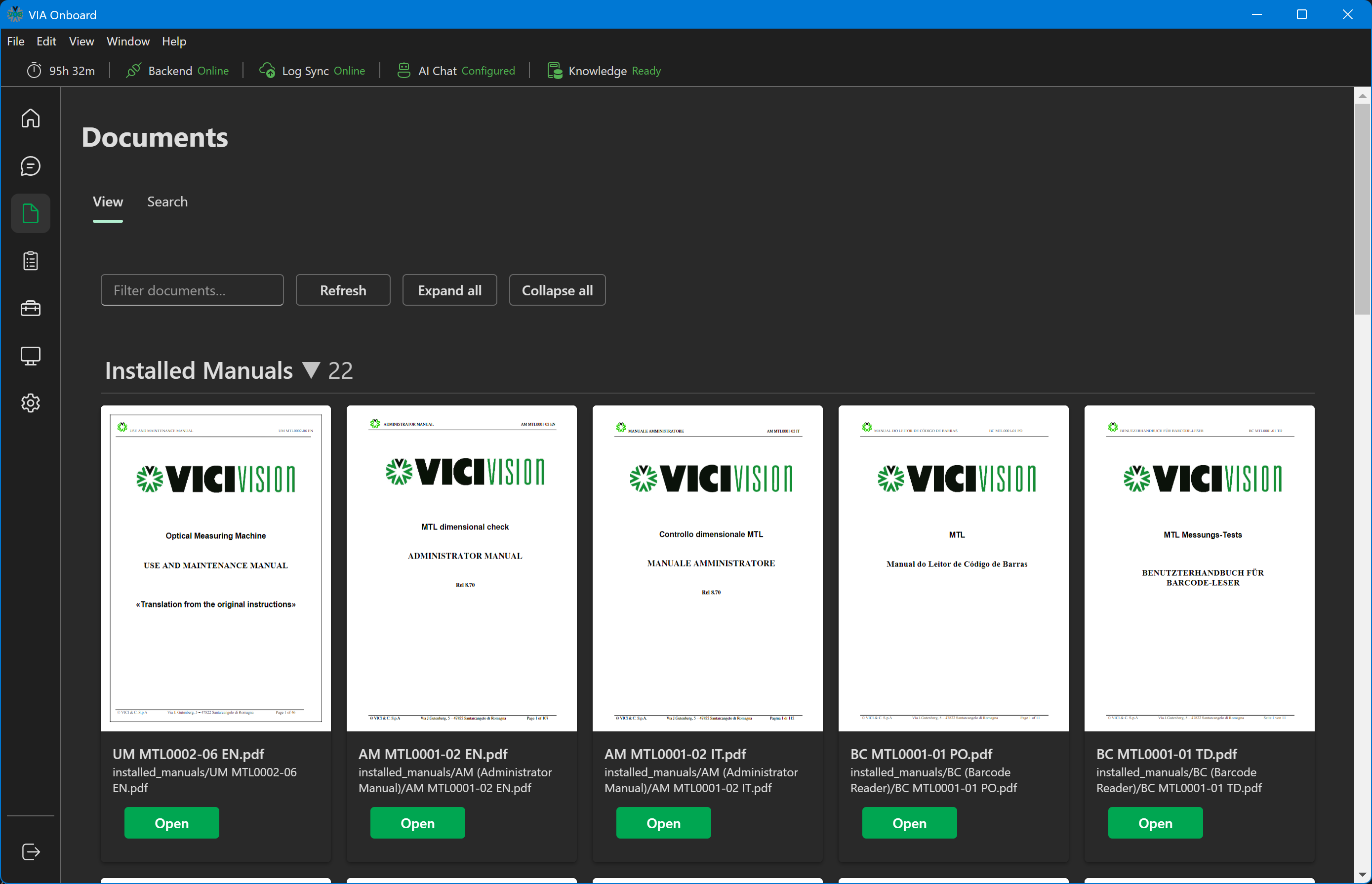 View Documents page showing a grouped section of document cards with thumbnail previews, titles, and file names